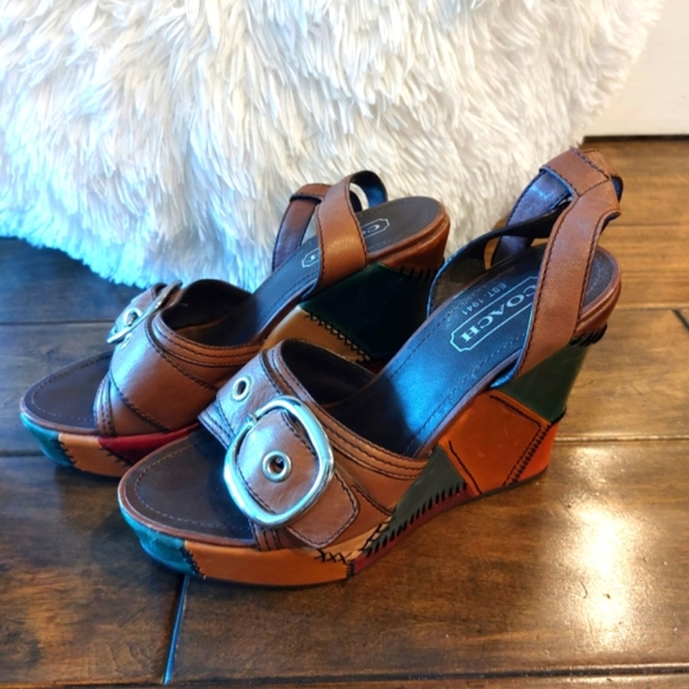 Coach Patchwork Ankle Strap Open Toe Platform Sho… - image 4